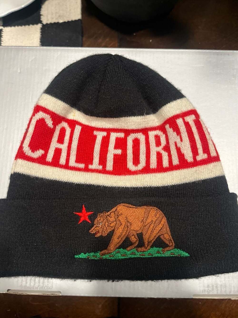 California Republic Bear Flag State Embroidered Knit Cuffed Beanie